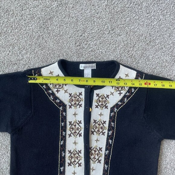 Vintage Grandma Chic Cardigan Black & White Beaded Cotton Ramie Button Up - Picture 6 of 9